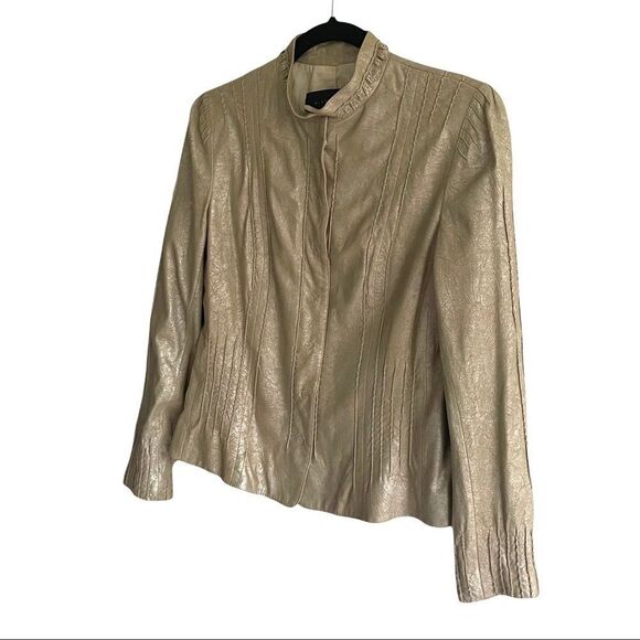 ELIE TAHARI Brigid Metallic Lambskin Leather Jacket Lightweight S - Picture 6 of 12